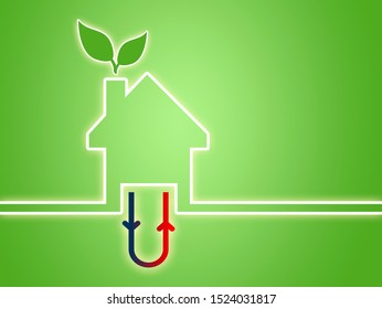 House With Hermal Heating System On Green Background