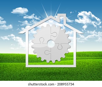 House icon with gear of puzzles