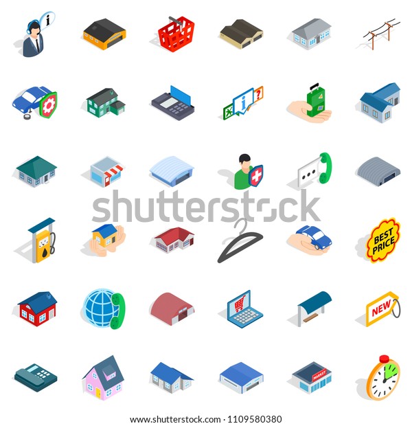 House icons set. Isometric style of 36\
house icons for web isolated on white\
background