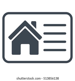 House Info Card icon. Glyph style is flat iconic symbol, smooth blue color, white background.