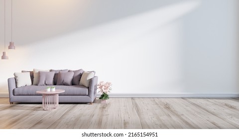 House Interior, Luxury Modern Grey Living Room Interior With Set Sofa Gray, Empty Wall Mock Up, 3d Rendering