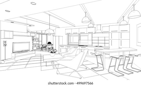 Sketch Streaks Bedroom Black White Interior Stock Vector (Royalty Free ...