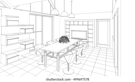 Modern House Interior Design Project Sketch Stock Illustration 1114476038