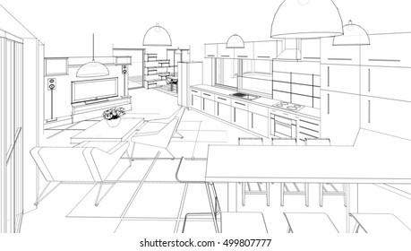 Interior Sketches Version 4 Stock Vector (Royalty Free) 417649378