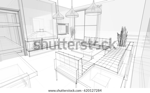 House Interior Sketch 3d Illustration Stock Illustration 620127284