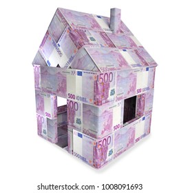 House made of 500 Euro bills 3D rendering
