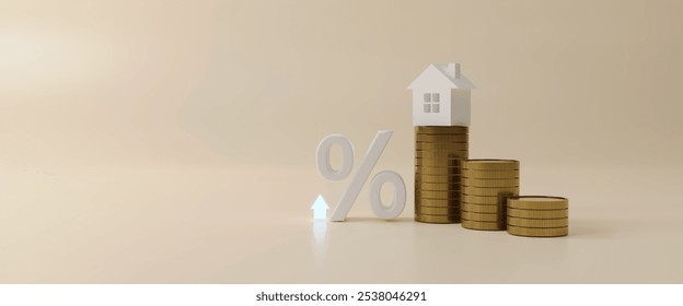 House model and finance and banking house, financial success and growth concept. Real estate, rising interest rates. Home insurance real estate investment property insurance security. 3d rendering - Powered by Shutterstock