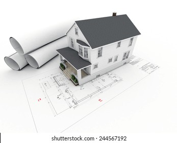 House Model On Architectural Drawing Stock Illustration 244567192 ...