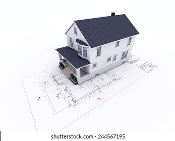 House model on architectural drawing