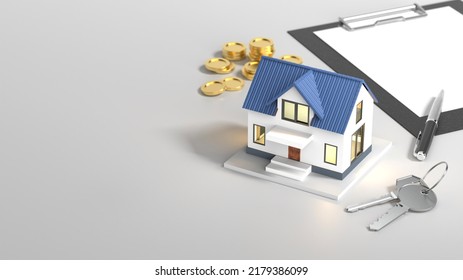 House model with real estate agent and customer discussing for contract to buy house, insurance or loan real estate background. 3D rendering