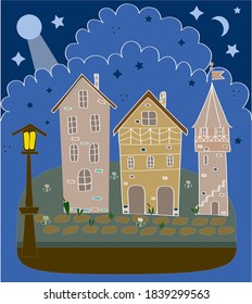 house moon cloud evening town