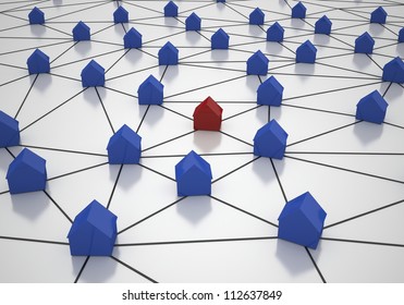 House Network - Internet Concept with red and blue house
