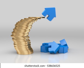 House on stack of coins.Financial stability concept.3D rendering.