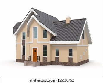 House On White Background. Three-dimensional Image. 3d