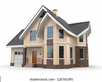 House On White Background. Three-dimensional Image. 3d