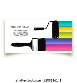 House Painter Business Card Template. Paint Brush And Roller