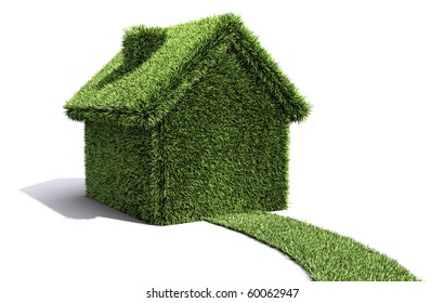 House And Path Covered In Grass Showing Environmentally Friendly Living.