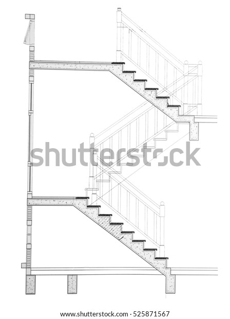 家の平面図 階段の断面図 のイラスト素材
