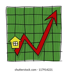 House Prices Going Up Illustrated Graph; Home Prices Graph; Real Estate Prices Going Up