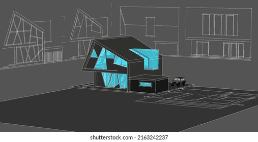 house project plan 3d rendering