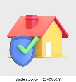 house protection secured with shield and check mark icon 3d render illustration