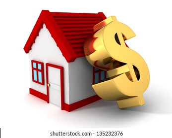 house with red roof and big golden dollar symbol
