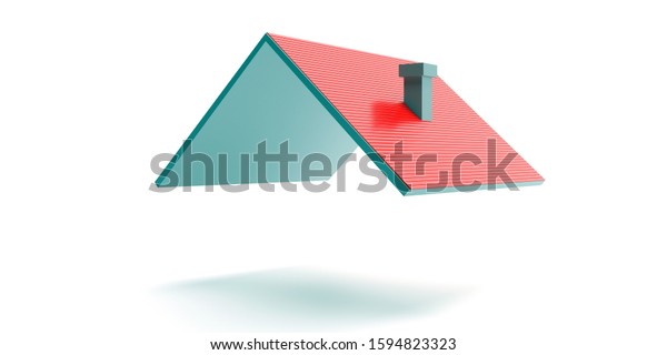House roof. Red tile roofing model isolated\
against white background. Real estate, housing construction project\
concept. 3d\
illustration