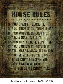 House Rules On Aged Vintage Retro Looking Parchment