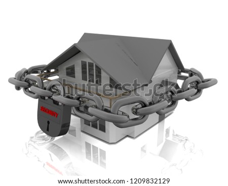 house sequred with padlock.3d illustration