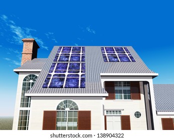 House with Solar Panels Computer generated 3D illustration