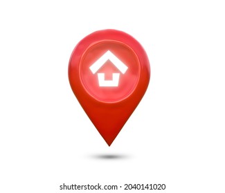 House Symbol With Red Location Pin Icon On White Background. Real Estate Sale Or Property Investment Concept, Buying New Home For Family - 3d Illustration.