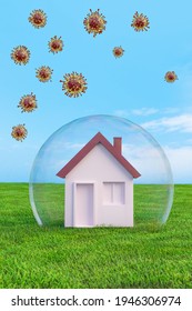 House Under Glass Dome With Viruses In Air