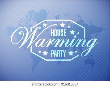 House Warming Party Blue Map Background Sign Illustration Design Graphic