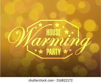 House Warming Party Gold Bokeh Card Background Sign Illustration Design Graphic