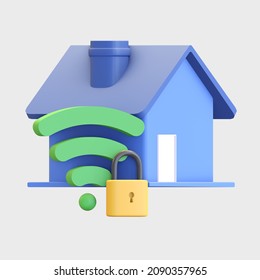 House Wifi Protection Secured Password With Padlock Symbol Icon 3d Render Illustration