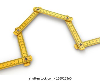 House From Yard Stick On White Background 