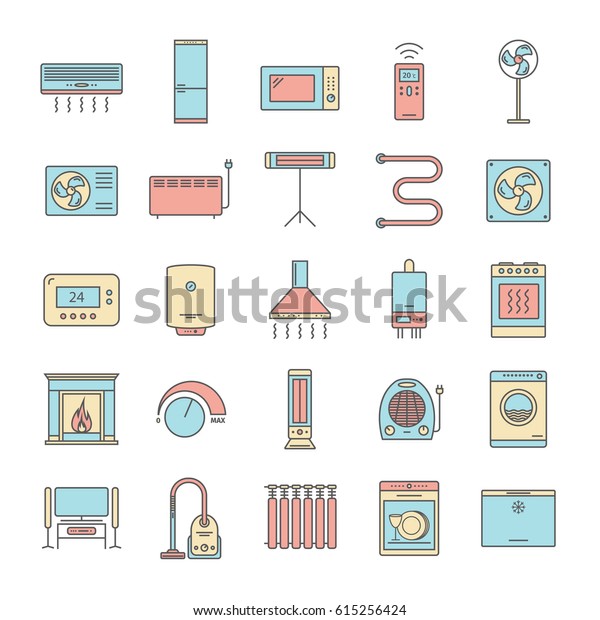 Household\
appliances icons. Flat icons. House\
technology.