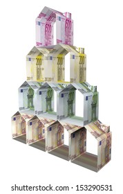 Houses made of euro paper money. Tax. Imu