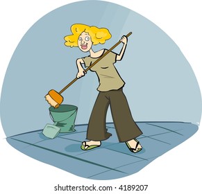 Housewife - Cleaning with a broom and a smile - Powered by Shutterstock