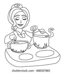 Colouring Page Cute Cartoon Girl Bathroom Stock Vector (Royalty Free ...