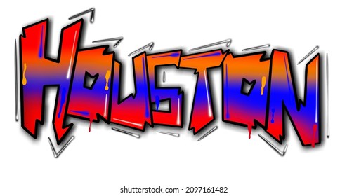 Houston Red Blue Orange Graffiti Airbrush Lettering