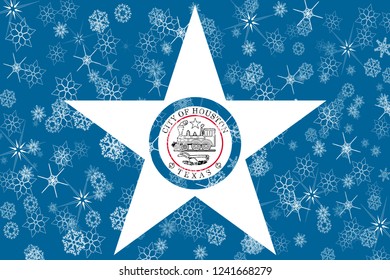 Houston, Texas Winter Snowflakes Flag Background. United States Of America.