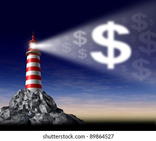 How To Make Money Symbol With A Lighthouse Beaming A Guiding Light In The Shape Of A Dollar Sign As Guidanc In Financial Freedom And Success As A Path To Profits And Rich Wealth And Wealthy Lifestyle.