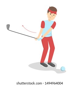 How To Play Golf Guide For Beginners. Basic Rules. Man Player On The Field With Ball. Golf Lesson. Flat Illustration