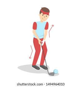 How to play golf guide for beginners. Basic rules. Man player on the field with ball. Golf lesson. Flat illustration - Powered by Shutterstock