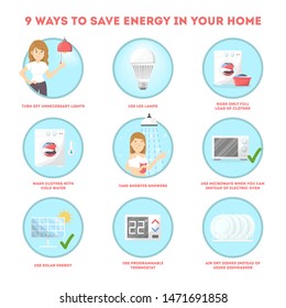 How Save Electricity Instruction Concept Energy Stock Vector (Royalty ...