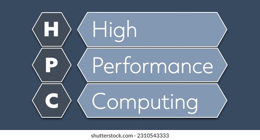HPC High Performance Computing. An Acronym Abbreviation of a term from the software industry. Illustration isolated on blue background
