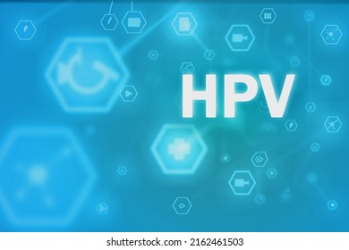 HPV (human Papillomavirus) Blue Background With Medical Infographics, Research Under A Microscope, Vaccination, Cervical Cancer Prevention