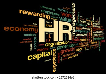 HR - Human Resources Concept In Tag Cloud On Black Background