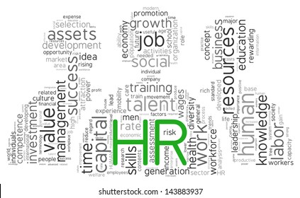 HR - Human Resources Concept In Word Tag Cloud  Of People Shape On White Background